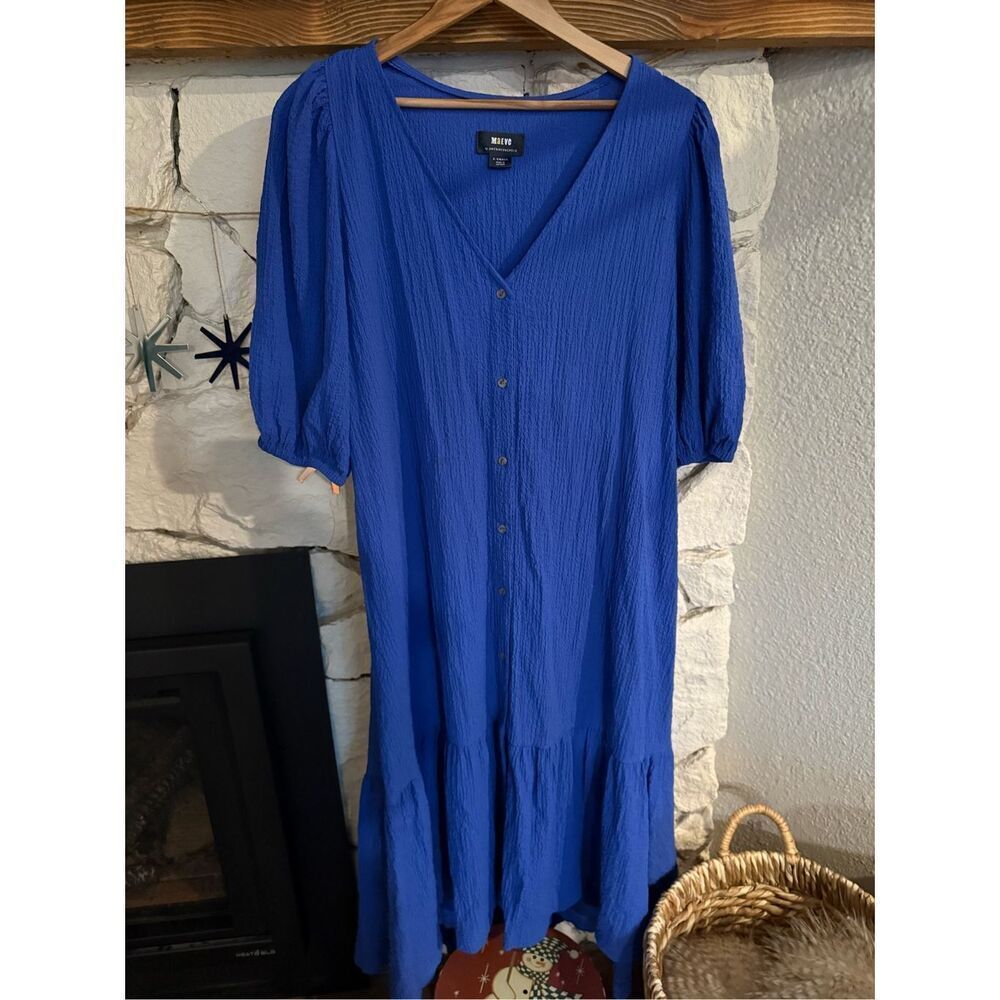 Maeve by Anthropologie Womens Cobalt Blue Button-Down Midi Dress Size XS
